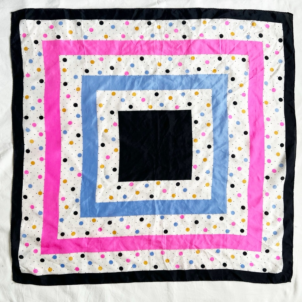 Vintage 60s Mod Silk Scarf Colorful Polka Dot